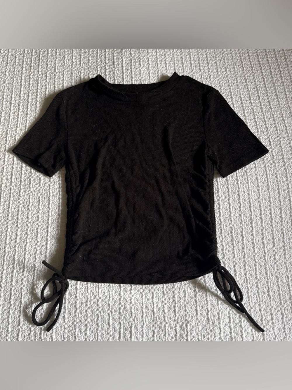 Zara Short-Sleeve Side Tie Ribbed Top